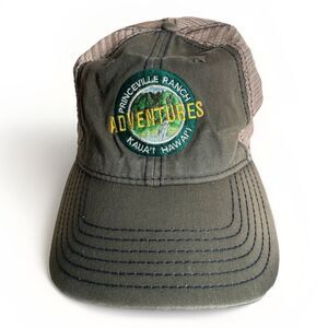 Princeville Ranch Adventures Kauai Hawaii Hat Green Tan One Size Strap Snap Back